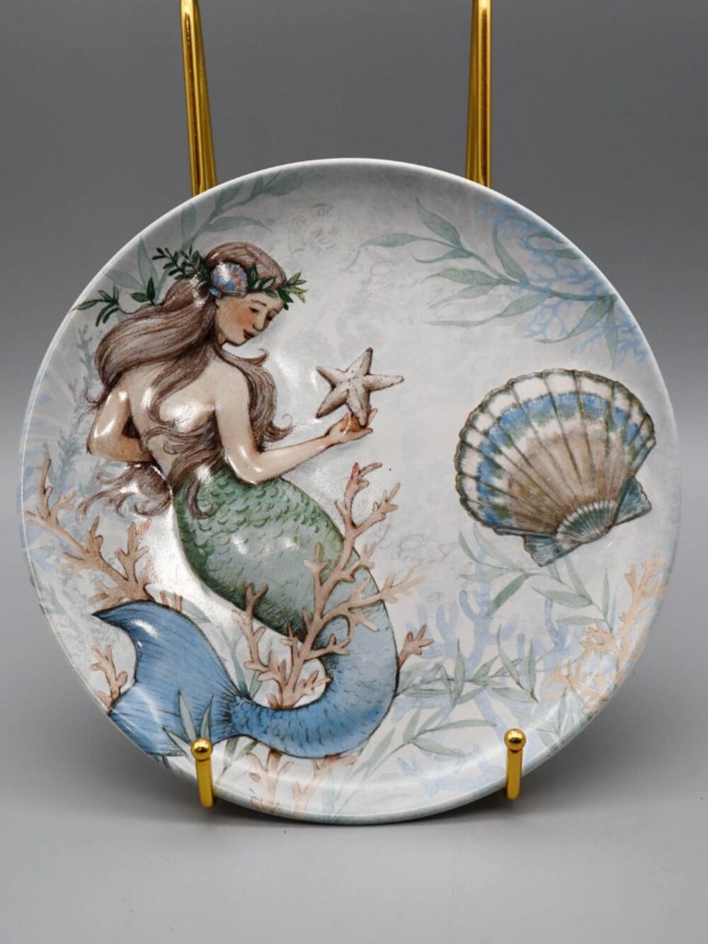 Cracker Barrel Susan Winget Stoneware Mermaid Seashell Salad Plate Coastal